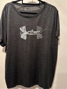 Under Armour Women's Dark Charcoal Heather Short Sleeve Logo Tee - 2X